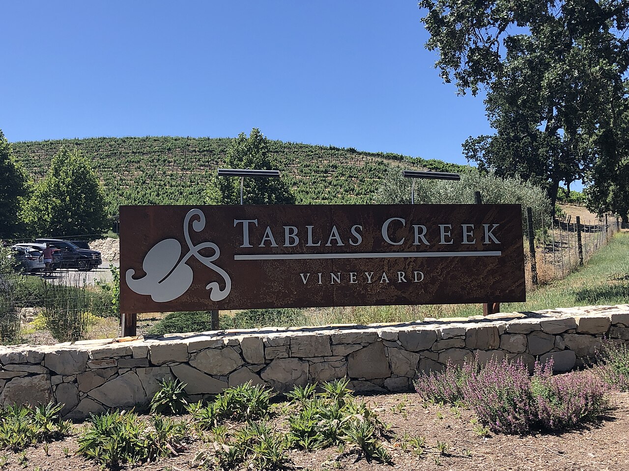 Entrance sign at Tablas Creek Vineyard in Paso Robles
