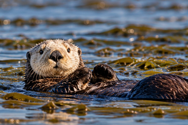 Sea otter floating in the harbor at Morro Bay, California