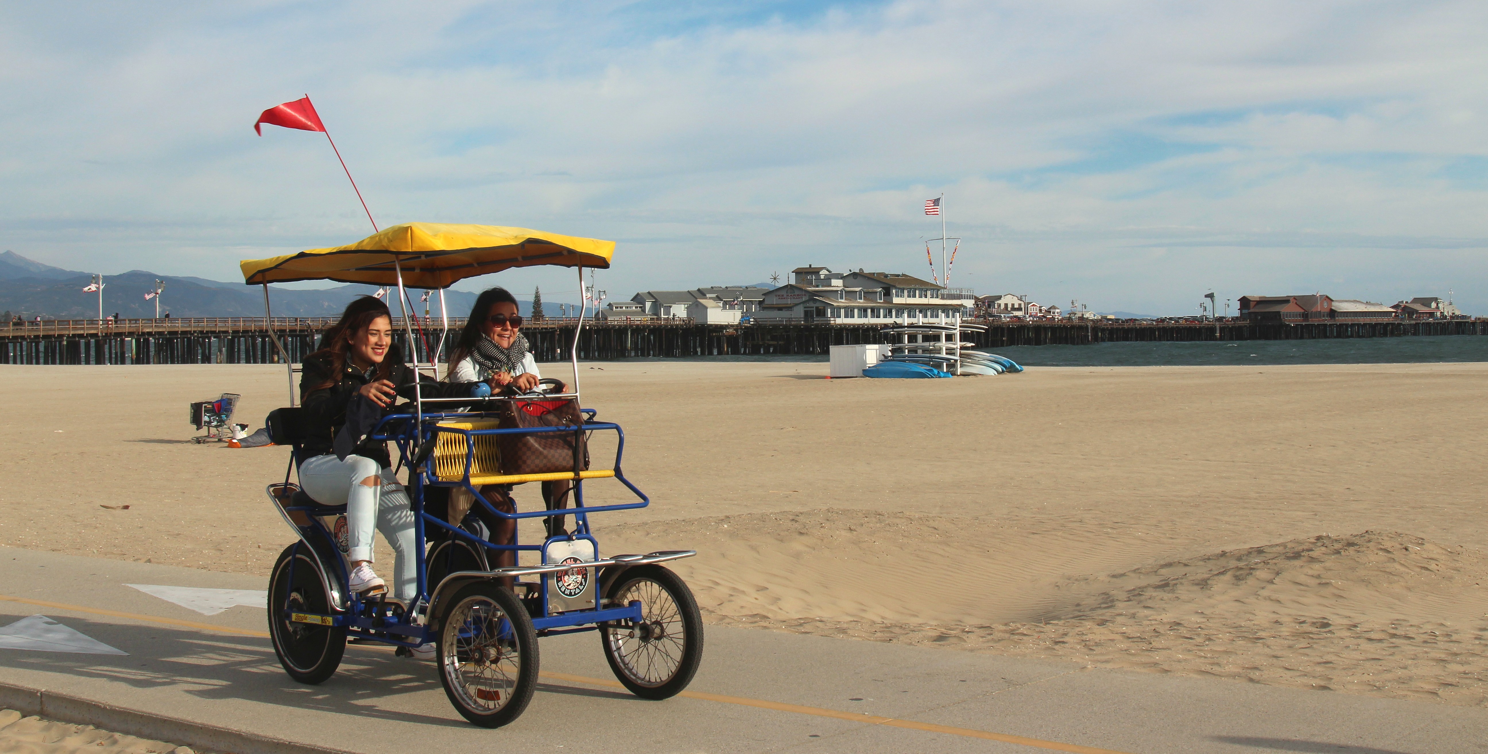 Santa Barbara beach and Stearns Wharf with the Santa Ynez Mountains beyond