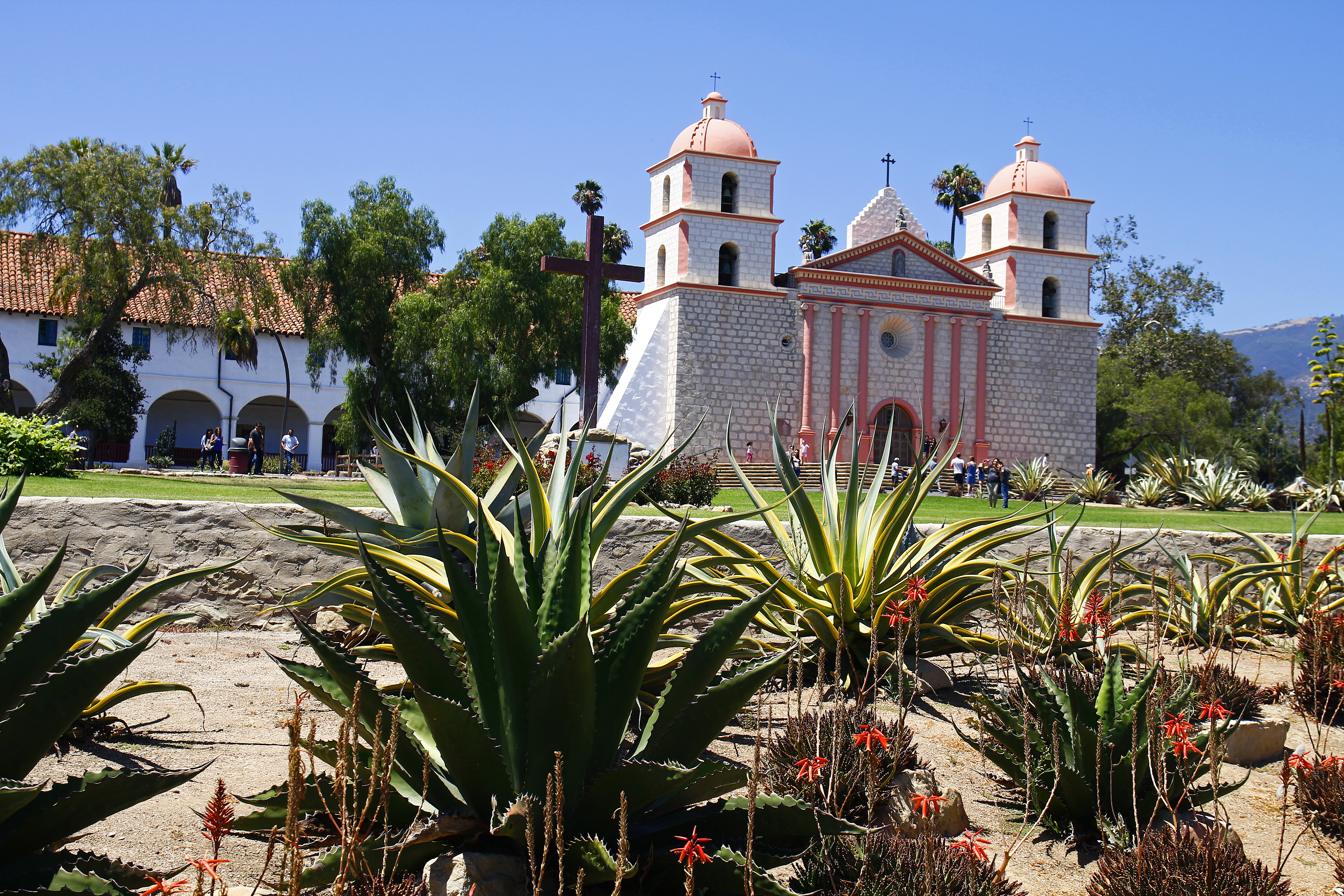 Old Mission Santa Barbara with its historic facade and twin bell towers
